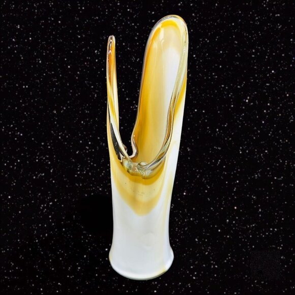 Hand Blown Swung Style Art Glass Vase Hand Made Amber Yellow Tall 14"T 4"W VTG - Picture 10 of 16